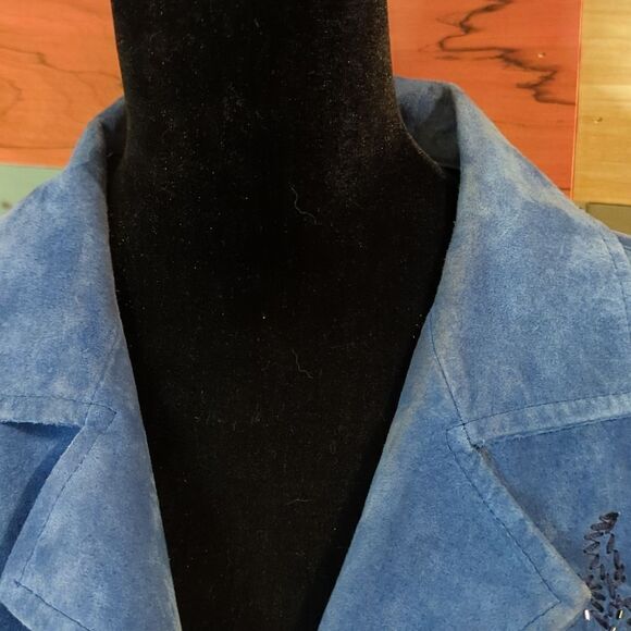 1X 100% leather blue beaded Nolan Miller zip up jacket - Picture 6 of 9
